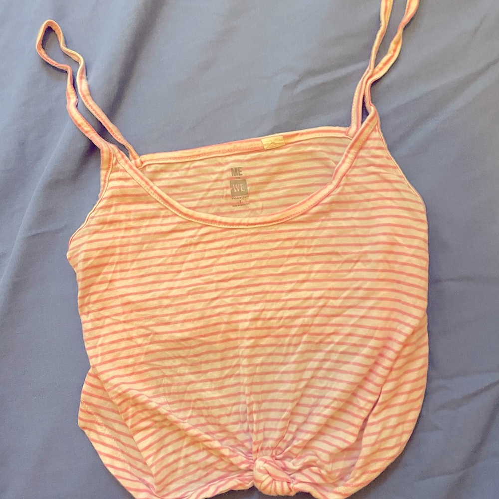 Crop top tank, pink and white, small